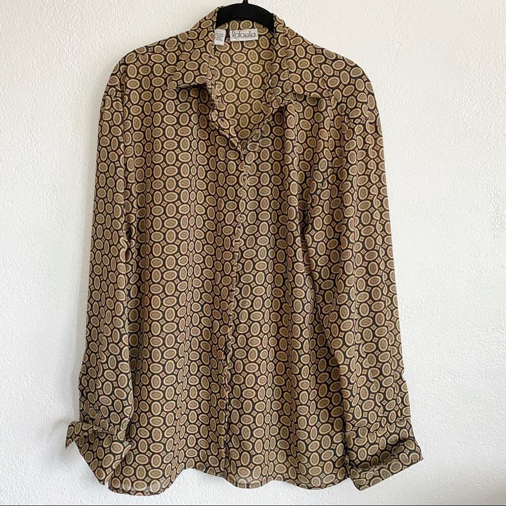 Vintage Rafaella Black Brown Patterned Blouse Size 8